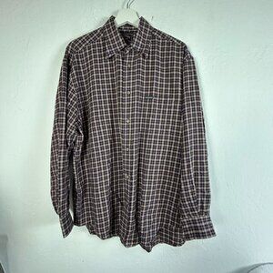 Faconnable Jeans Mens Plaid Cotton Long Sleeve Button-Down Shirt Medium Brown